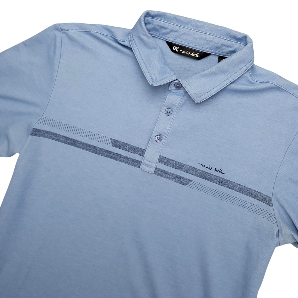 TravisMathew Polo Shirt Mens L Blue Stripe Pima Cotton Golf Performance Top